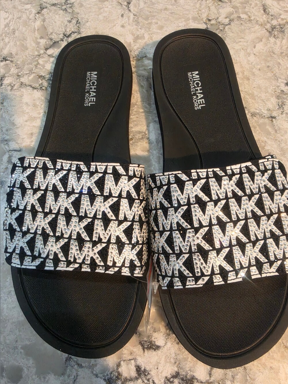 Michael Kors Black & White MK Logo Slide Sandals